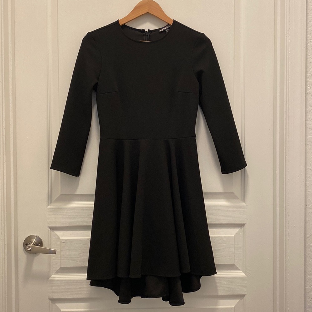 Express 3/4 Sleeve Black A-Line Dress